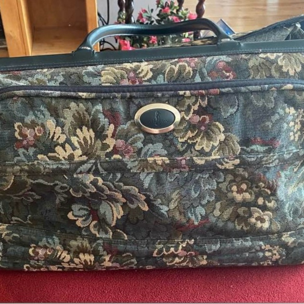 Floral Tapestry Travel Tote Bag - Dark Green Floral